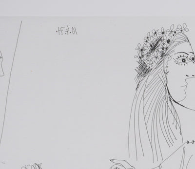 Pablo PICASSO : Les 156, Degas imaginant, Fête champêtre, avec bal musette masqué, Gravure originale signée