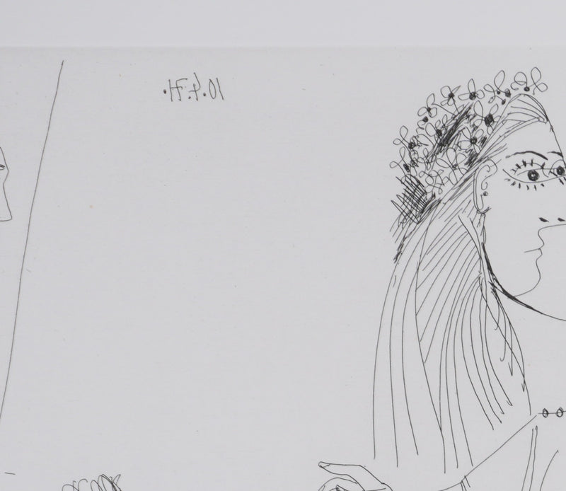 Pablo PICASSO : Les 156, Degas imaginant, Fête champêtre, avec bal musette masqué, Gravure originale signée