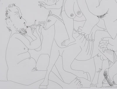 Pablo PICASSO : Les 156, Degas imaginant, Fête champêtre, avec bal musette masqué, Gravure originale signée