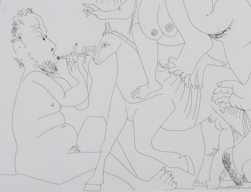 Pablo PICASSO : Les 156, Degas imaginant, Fête champêtre, avec bal musette masqué, Gravure originale signée