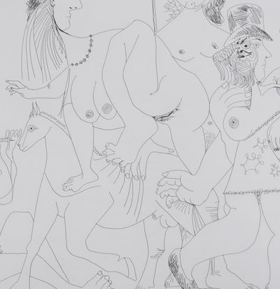 Pablo PICASSO : Les 156, Degas imaginant, Fête champêtre, avec bal musette masqué, Gravure originale signée