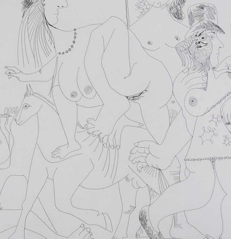 Pablo PICASSO : Les 156, Degas imaginant, Fête champêtre, avec bal musette masqué, Gravure originale signée