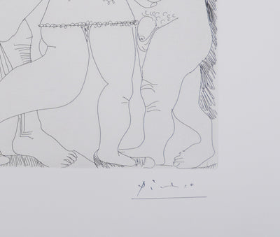 Pablo PICASSO : Les 156, Degas imaginant, Fête champêtre, avec bal musette masqué, Gravure originale signée