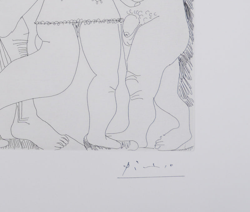 Pablo PICASSO : Les 156, Degas imaginant, Fête champêtre, avec bal musette masqué, Gravure originale signée