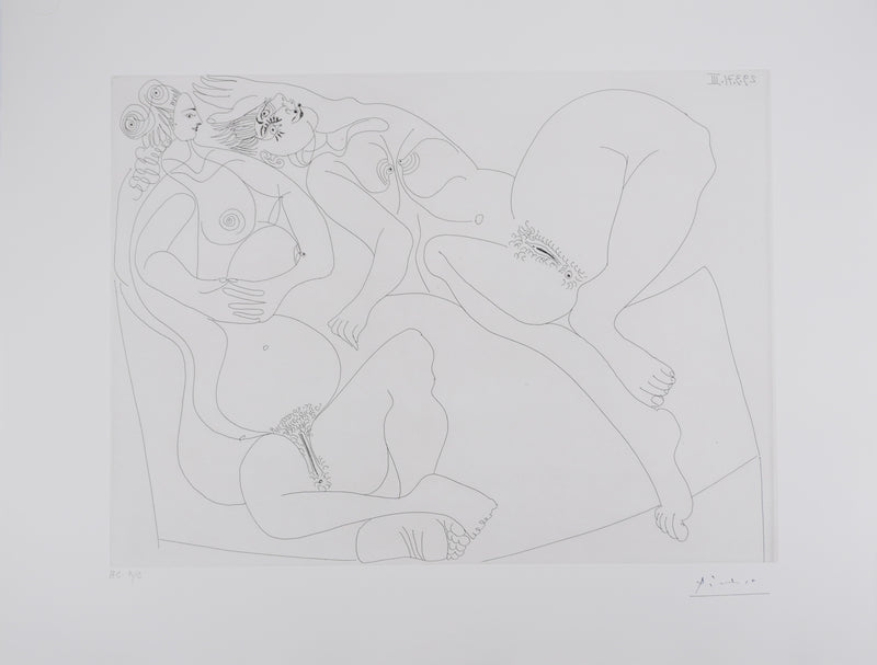 Pablo PICASSO : Les 156, Repos, Deux filles bavardant, Gravure originale signée
