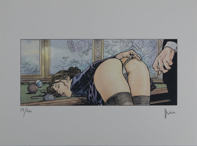 Milo MANARA : Le billard, Lithographie originale signée