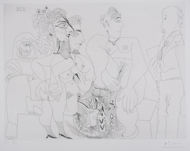 Pablo PICASSO : Les 156, Maison close, Degas avec son album…, Gravure originale signée