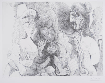 Pablo PICASSO : Les 156, La Fête de la patronne, avec un amour ithyphallique. Degas au nez rouge, Gravure originale signée