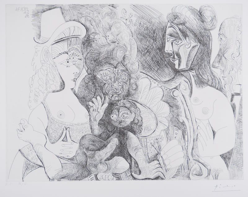 Pablo PICASSO : Les 156, La Fête de la patronne, avec un amour ithyphallique. Degas au nez rouge, Gravure originale signée
