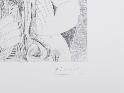 Pablo PICASSO : Les 156, La Fête de la patronne, avec un amour ithyphallique. Degas au nez rouge, Gravure originale signée