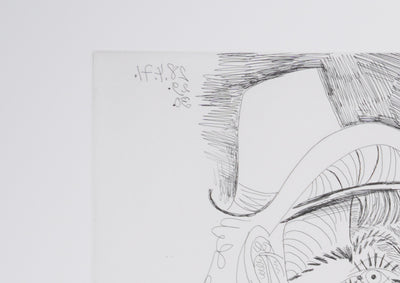 Pablo PICASSO : Les 156, La Fête de la patronne, avec un amour ithyphallique. Degas au nez rouge, Gravure originale signée
