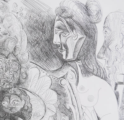 Pablo PICASSO : Les 156, La Fête de la patronne, avec un amour ithyphallique. Degas au nez rouge, Gravure originale signée