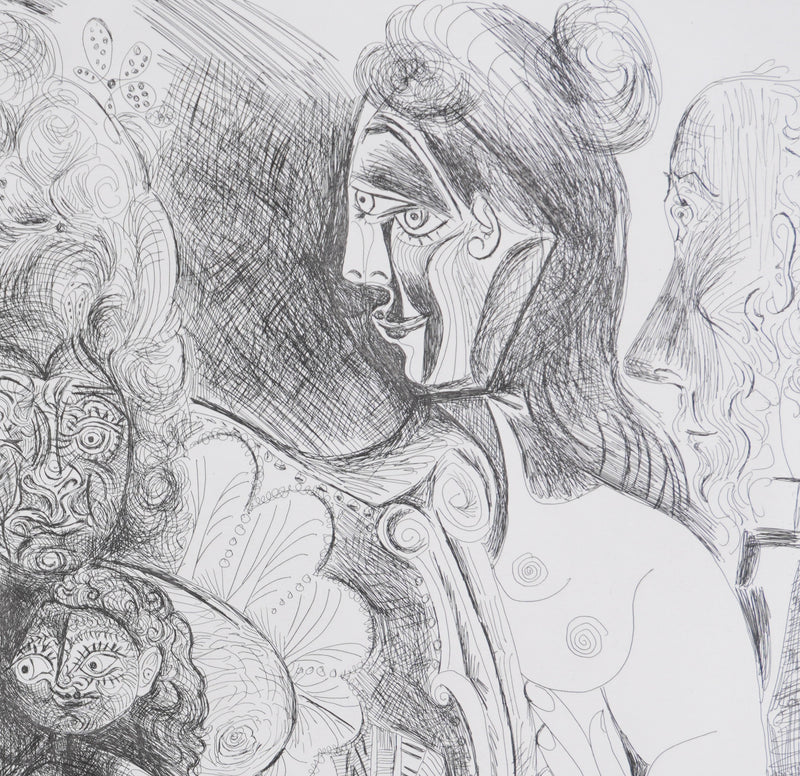 Pablo PICASSO : Les 156, La Fête de la patronne, avec un amour ithyphallique. Degas au nez rouge, Gravure originale signée
