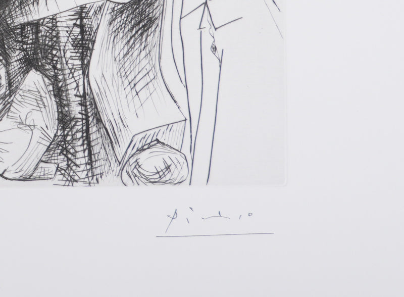 Pablo PICASSO : Les 156, La Patronne faiseuse d’anges, avec trois filles. Degas aux mains dans le dos, Gravure originale signée