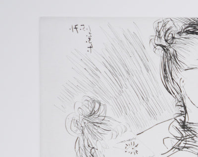 Pablo PICASSO : Les 156, La Patronne faiseuse d’anges, avec trois filles. Degas aux mains dans le dos, Gravure originale signée