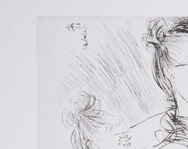 Pablo PICASSO : Les 156, La Patronne faiseuse d’anges, avec trois filles. Degas aux mains dans le dos, Gravure originale signée