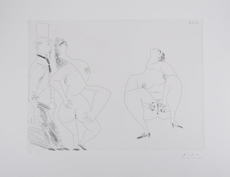 Pablo PICASSO : Les 156, Degas, les mains dans les poches, et deux filles, Gravure originale signée