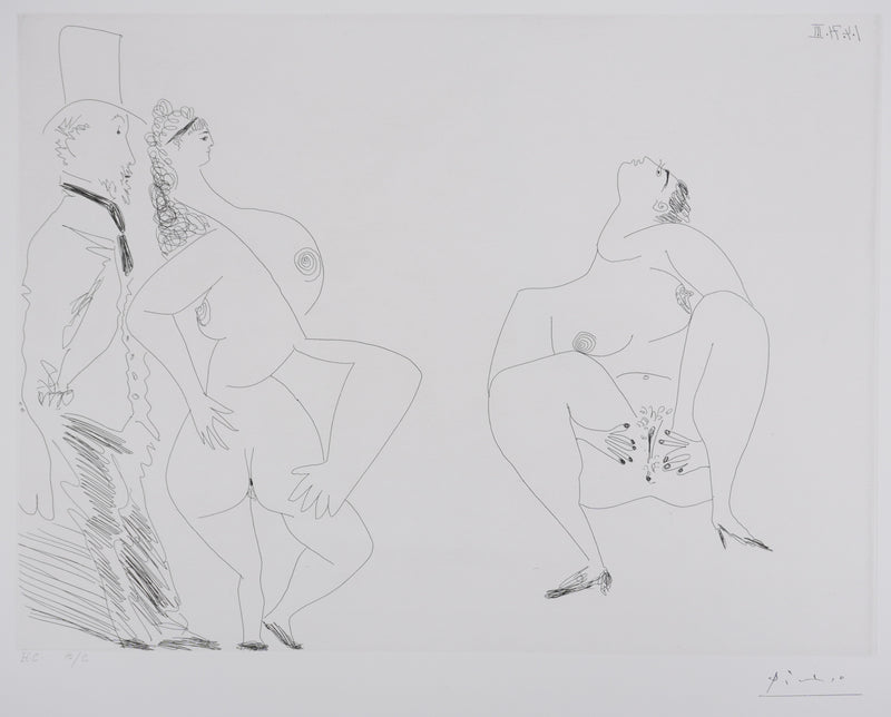 Pablo PICASSO : Les 156, Degas, les mains dans les poches, et deux filles, Gravure originale signée