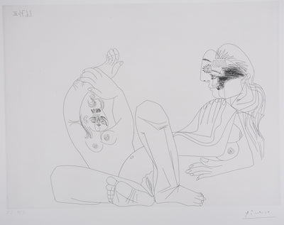 Pablo PICASSO : Les 156, Deux femmes, une en raccourci..., Gravure originale signée