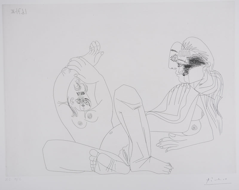 Pablo PICASSO : Les 156, Deux femmes, une en raccourci..., Gravure originale signée