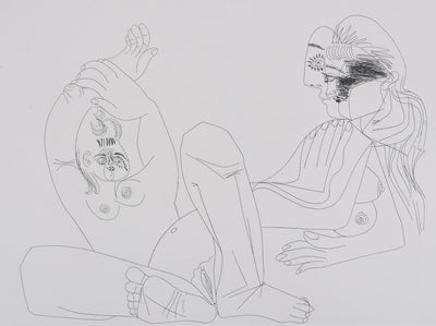 Pablo PICASSO : Les 156, Deux femmes, une en raccourci..., Gravure originale signée