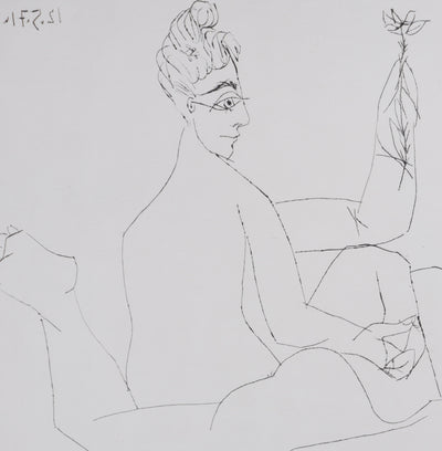 Pablo PICASSO : Les 156, Filles entre elles, dont une avec une fleur, Gravure originale signée