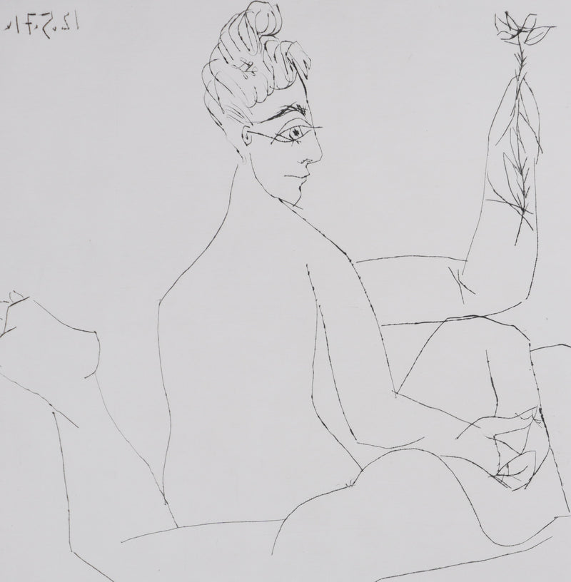 Pablo PICASSO : Les 156, Filles entre elles, dont une avec une fleur, Gravure originale signée