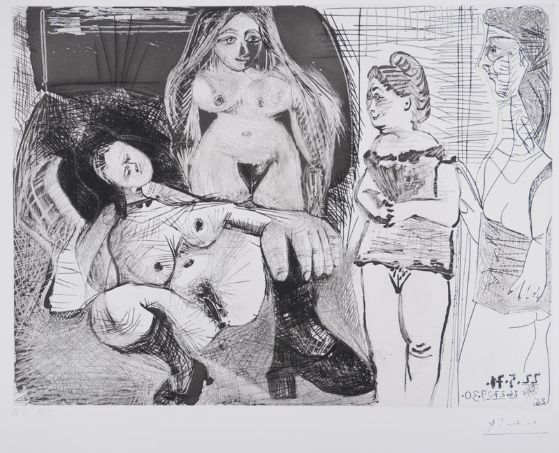 Pablo PICASSO : Les 156, Filles entre elles, La sous-maîtresse, Gravure originale signée (Copie)