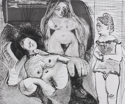Pablo PICASSO : Les 156, Filles entre elles, La sous-maîtresse, Gravure originale signée (Copie)
