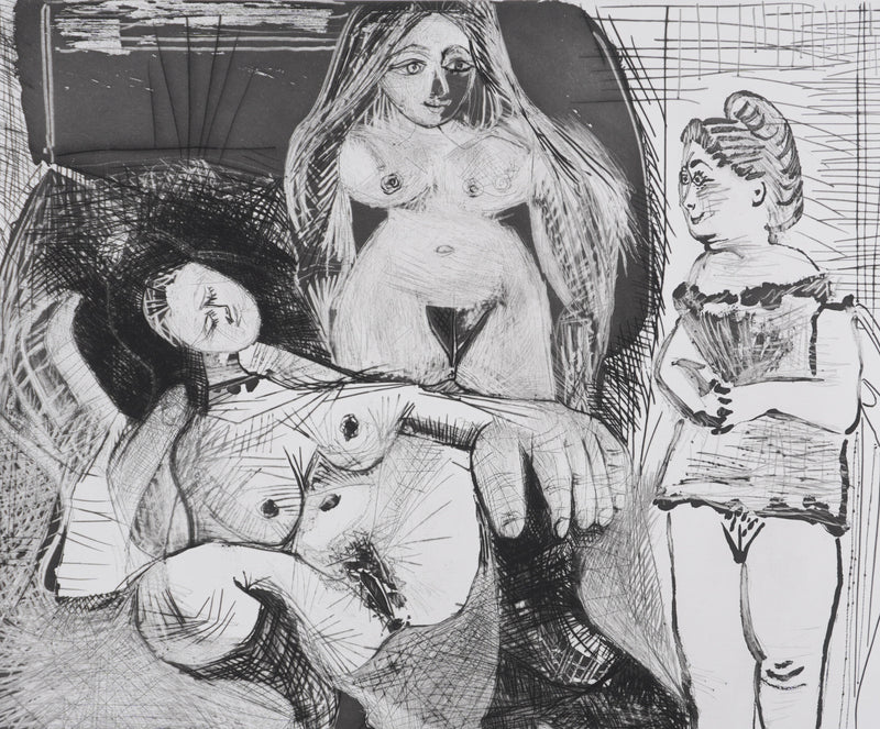 Pablo PICASSO : Les 156, Filles entre elles, La sous-maîtresse, Gravure originale signée (Copie)