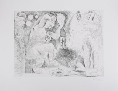 Pablo PICASSO : Les 156, La Maison Tellier. Deux filles fantasmant : Salomé dansant… , Gravure originale signée