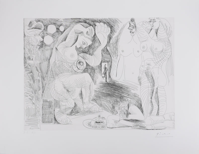 Pablo PICASSO : Les 156, La Maison Tellier. Deux filles fantasmant : Salomé dansant… , Gravure originale signée