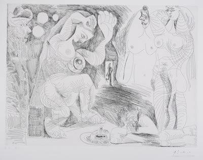 Pablo PICASSO : Les 156, La Maison Tellier. Deux filles fantasmant : Salomé dansant… , Gravure originale signée