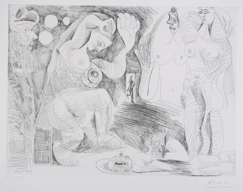Pablo PICASSO : Les 156, La Maison Tellier. Deux filles fantasmant : Salomé dansant… , Gravure originale signée
