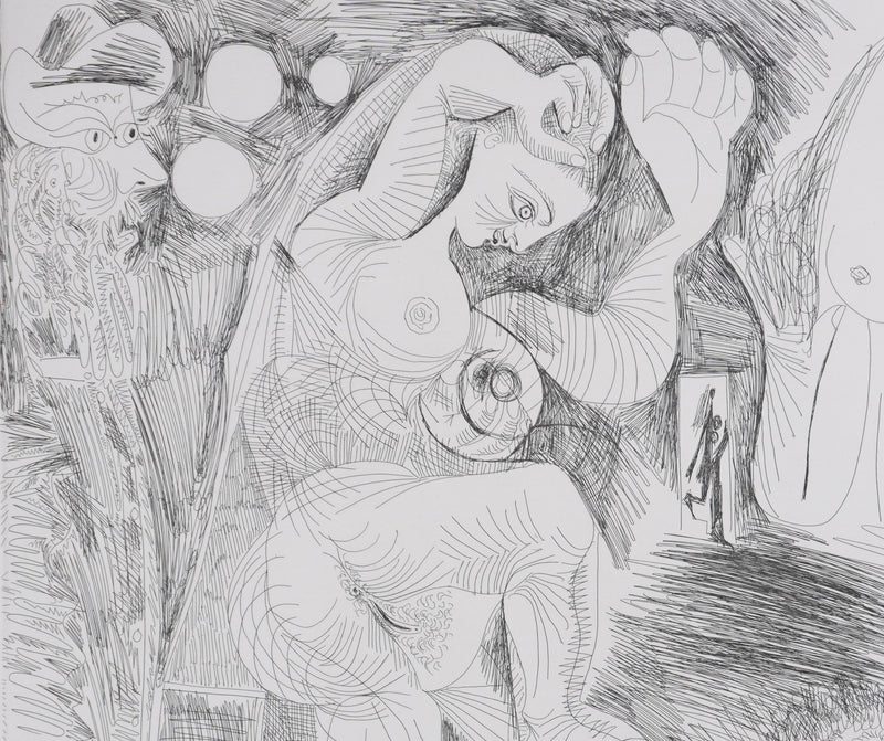 Pablo PICASSO : Les 156, La Maison Tellier. Deux filles fantasmant : Salomé dansant… , Gravure originale signée