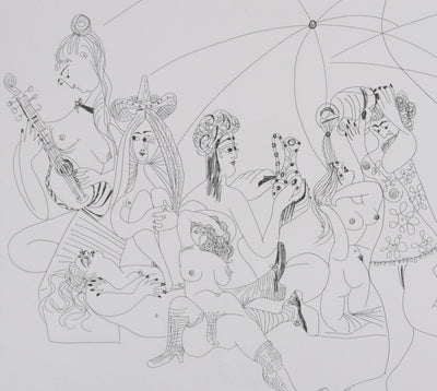 Pablo PICASSO : Les 156, Plaisanterie autour du « Bain turc ». Jeux, musique et gâteaux, Gravure originale signée