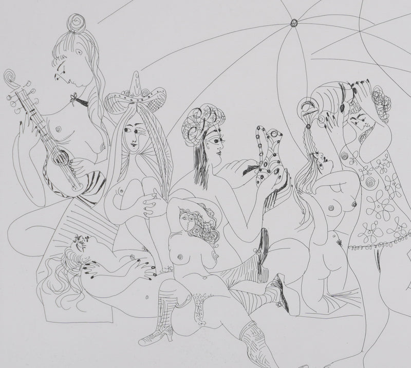 Pablo PICASSO : Les 156, Plaisanterie autour du « Bain turc ». Jeux, musique et gâteaux, Gravure originale signée