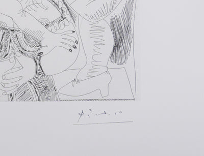 Pablo PICASSO : Les 156, La Fête de la patronne. Fleurs et baisers…, Gravure originale signée