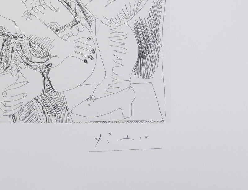Pablo PICASSO : Les 156, La Fête de la patronne. Fleurs et baisers…, Gravure originale signée