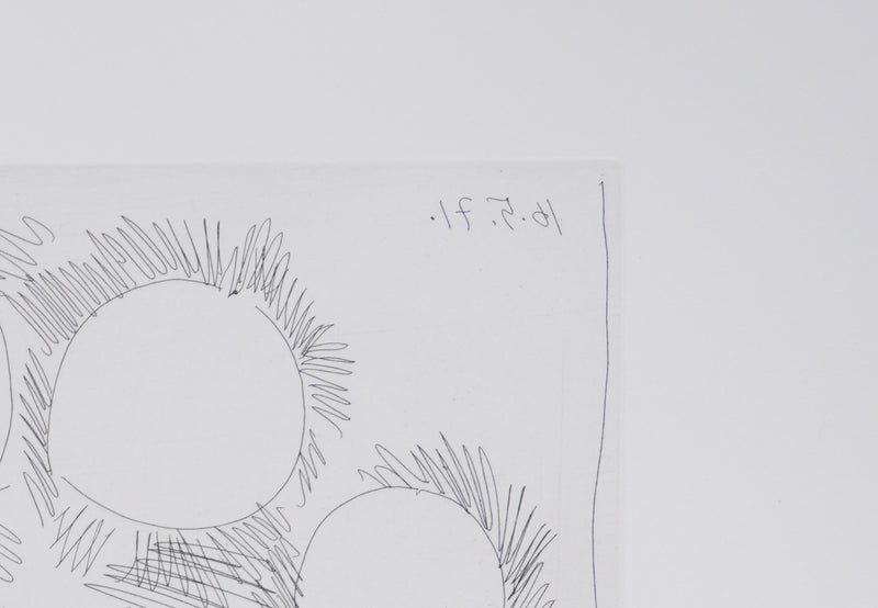 Pablo PICASSO : Les 156, La Fête de la patronne. Fleurs et baisers…, Gravure originale signée