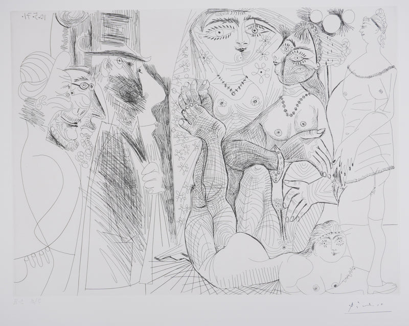 Pablo PICASSO : Les 156, La Maison Tellier. L’arrivée des clients, Gravure originale signée