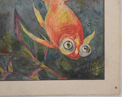Fernand ANGEL : Carassin doré (télescope, queue en voile et bigarré), Aquarelle originale signée