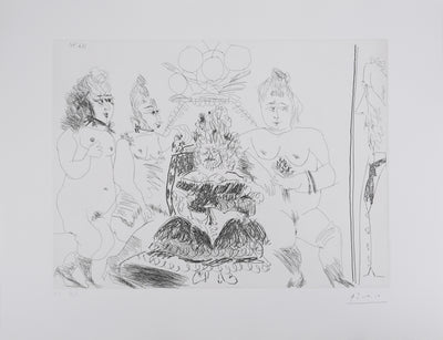 Pablo PICASSO : Les 156, La Maison Tellier. La Fête de la patronne. Degas derrière une vitre, Gravure originale signée