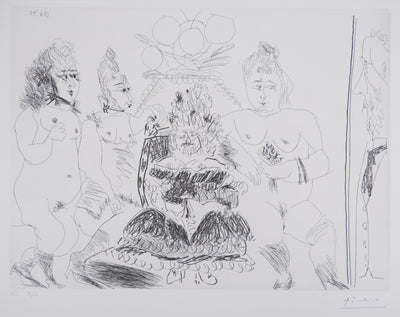 Pablo PICASSO : Les 156, La Maison Tellier. La Fête de la patronne. Degas derrière une vitre, Gravure originale signée