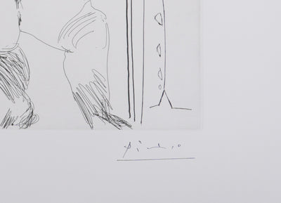 Pablo PICASSO : Les 156, La Maison Tellier. La Fête de la patronne. Degas derrière une vitre, Gravure originale signée