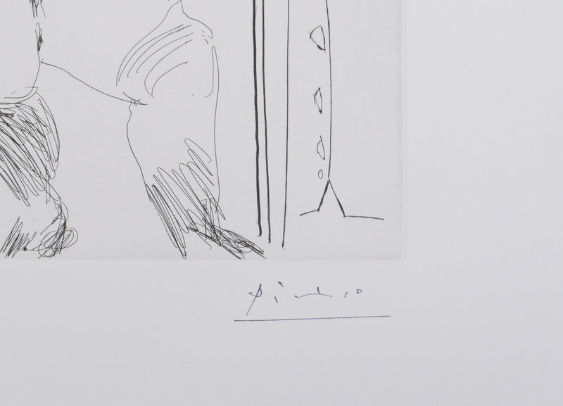Pablo PICASSO : Les 156, La Maison Tellier. La Fête de la patronne. Degas derrière une vitre, Gravure originale signée