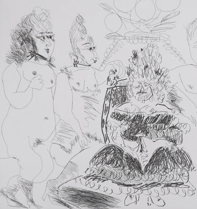 Pablo PICASSO : Les 156, La Maison Tellier. La Fête de la patronne. Degas derrière une vitre, Gravure originale signée