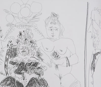 Pablo PICASSO : Les 156, La Maison Tellier. La Fête de la patronne. Degas derrière une vitre, Gravure originale signée