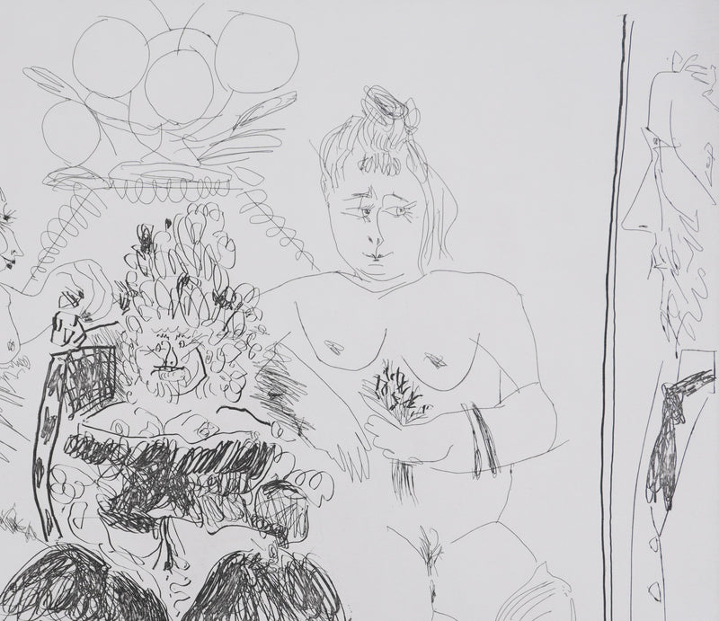 Pablo PICASSO : Les 156, La Maison Tellier. La Fête de la patronne. Degas derrière une vitre, Gravure originale signée