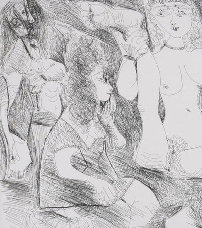 Pablo PICASSO : Les 156, Bain de minuit. Femmes surprises par un marin hilare, Gravure originale signée